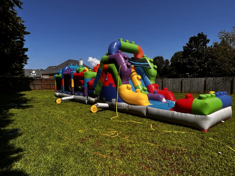 42 FT BLOCK PARTY OBSTACLE COURSE WITH 12 FT DUAL LANE SLIDE 42 FT BLOCK PARTY OBSTACLE COURSE WITH 12 FT DUAL LANE SLIDE